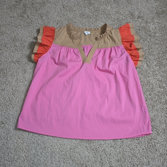 Tops - Voy Color Block Ruffle Sleeve Sz S
